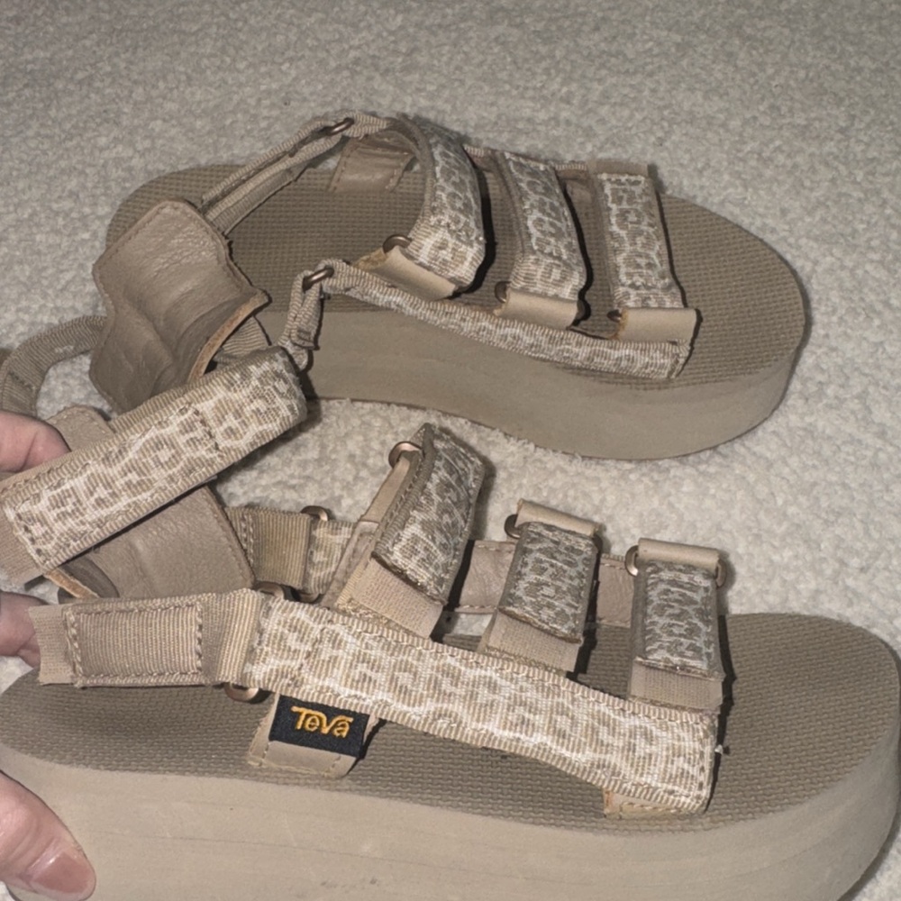 Teva Tan Platform Sandals With Patterned Straps - image 1